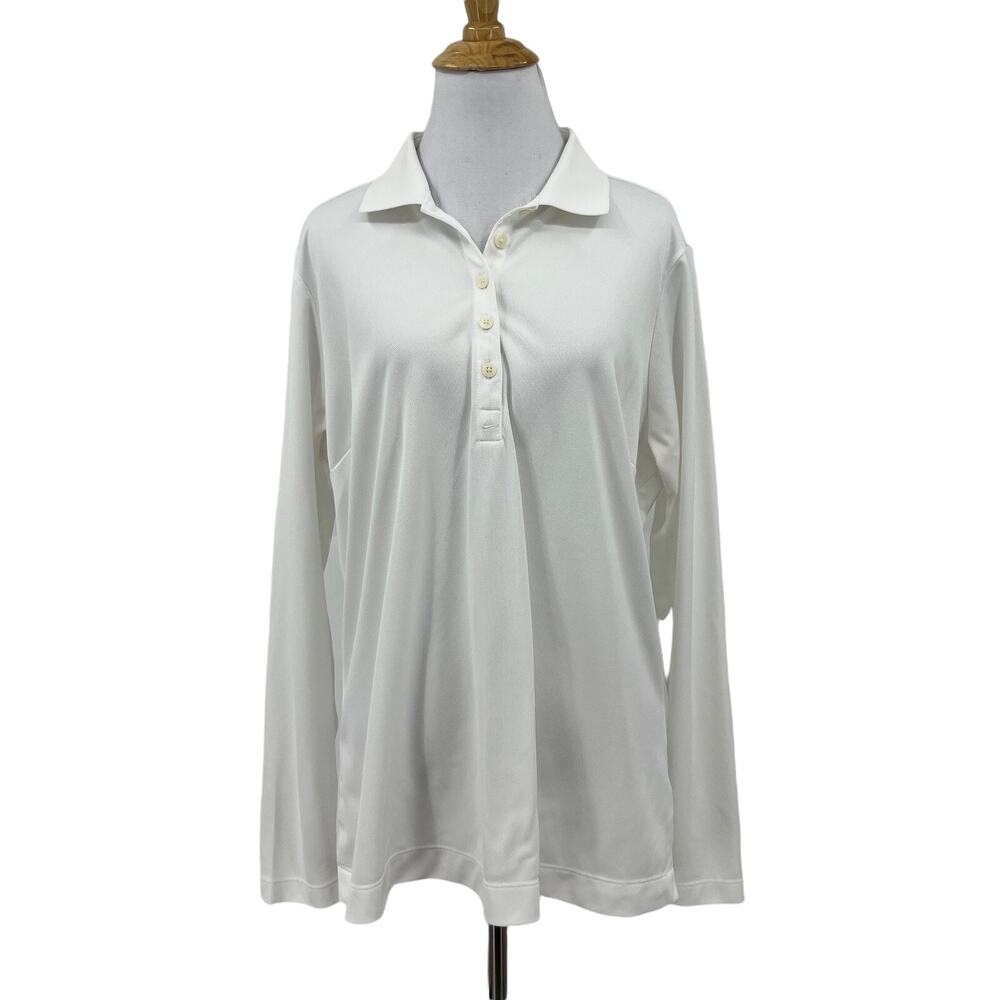 Nike Golf Shirt Women XL Extra Large White UV Protect Button Placket Long Sleeve